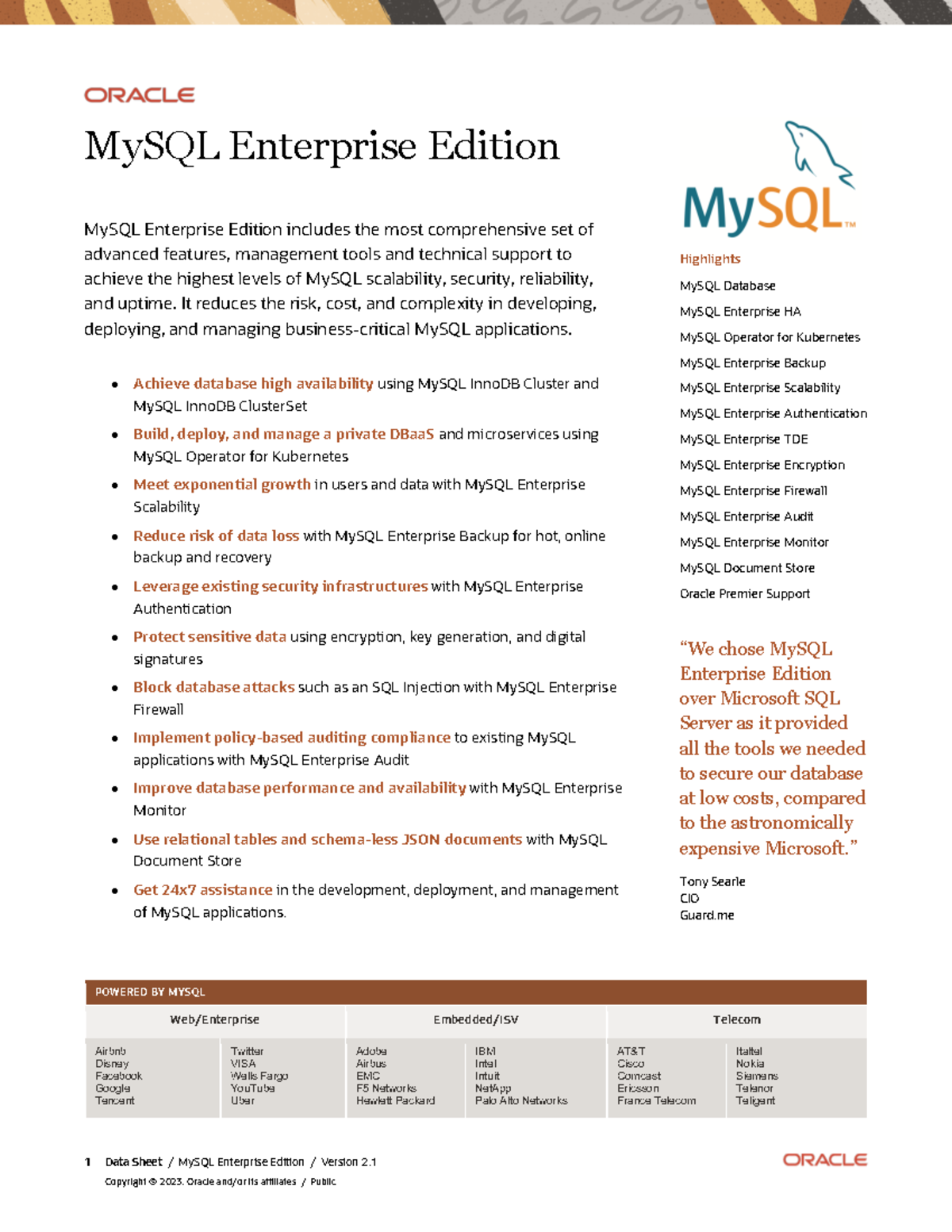 Mysql-datasheet - mysql - 1 Data Sheet / MySQL Enterprise Edition ...