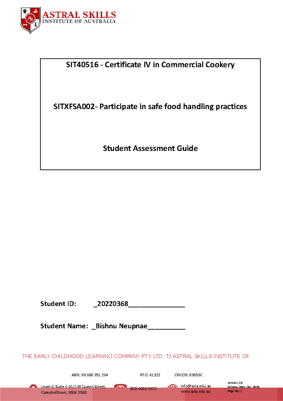 V2 Sitxfsa 002- Participate in safe food handling practices Student ...