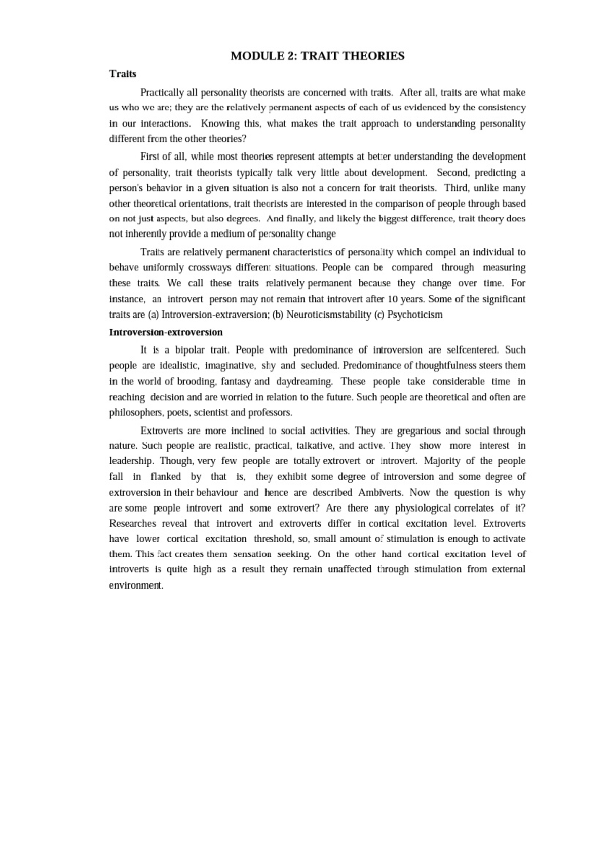 Psychology Trait Theories Introduction To Psychology Studocu