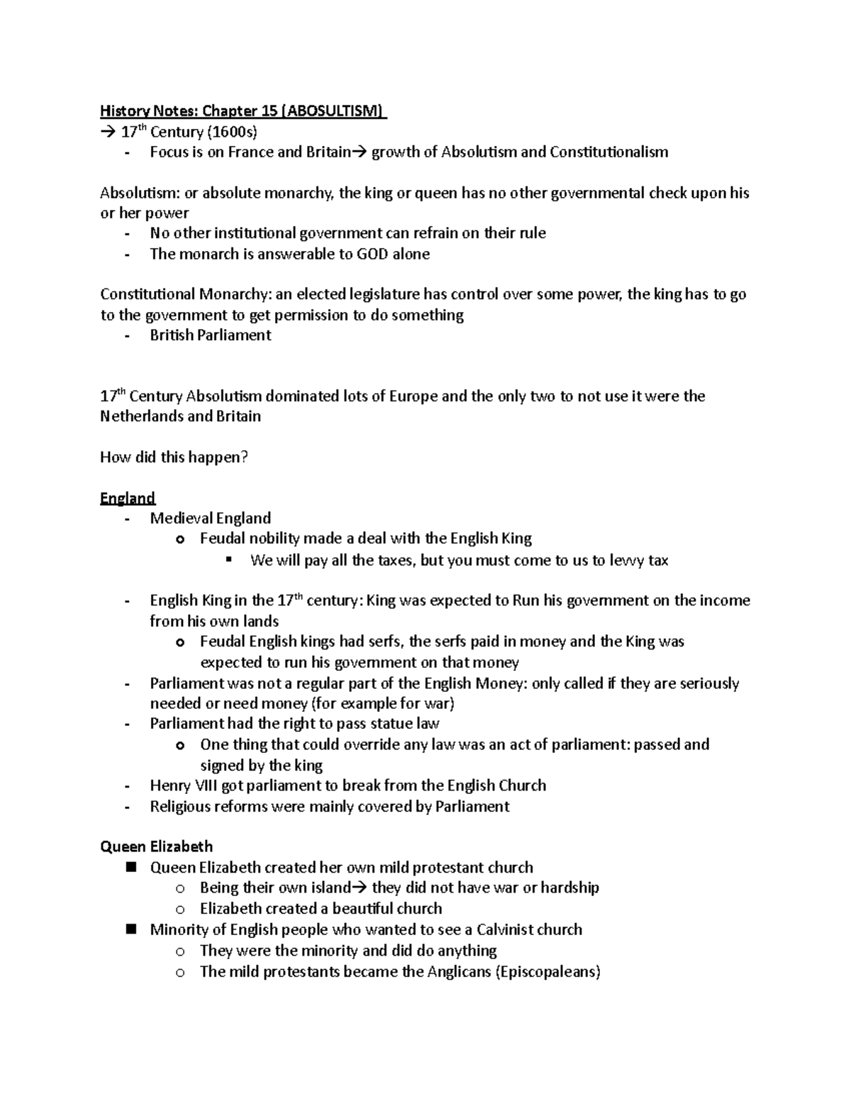 Absolutism and Constitutionalism Notes - History Notes: Chapter 15 ...