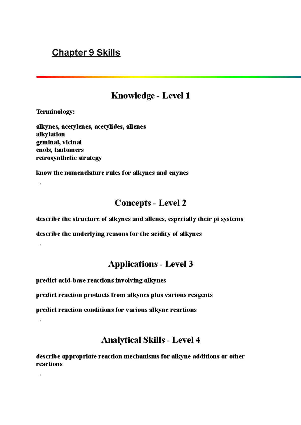 Chapter 9 Skills - Chapter 9 Skills Knowledge - Level 1 Terminology ...