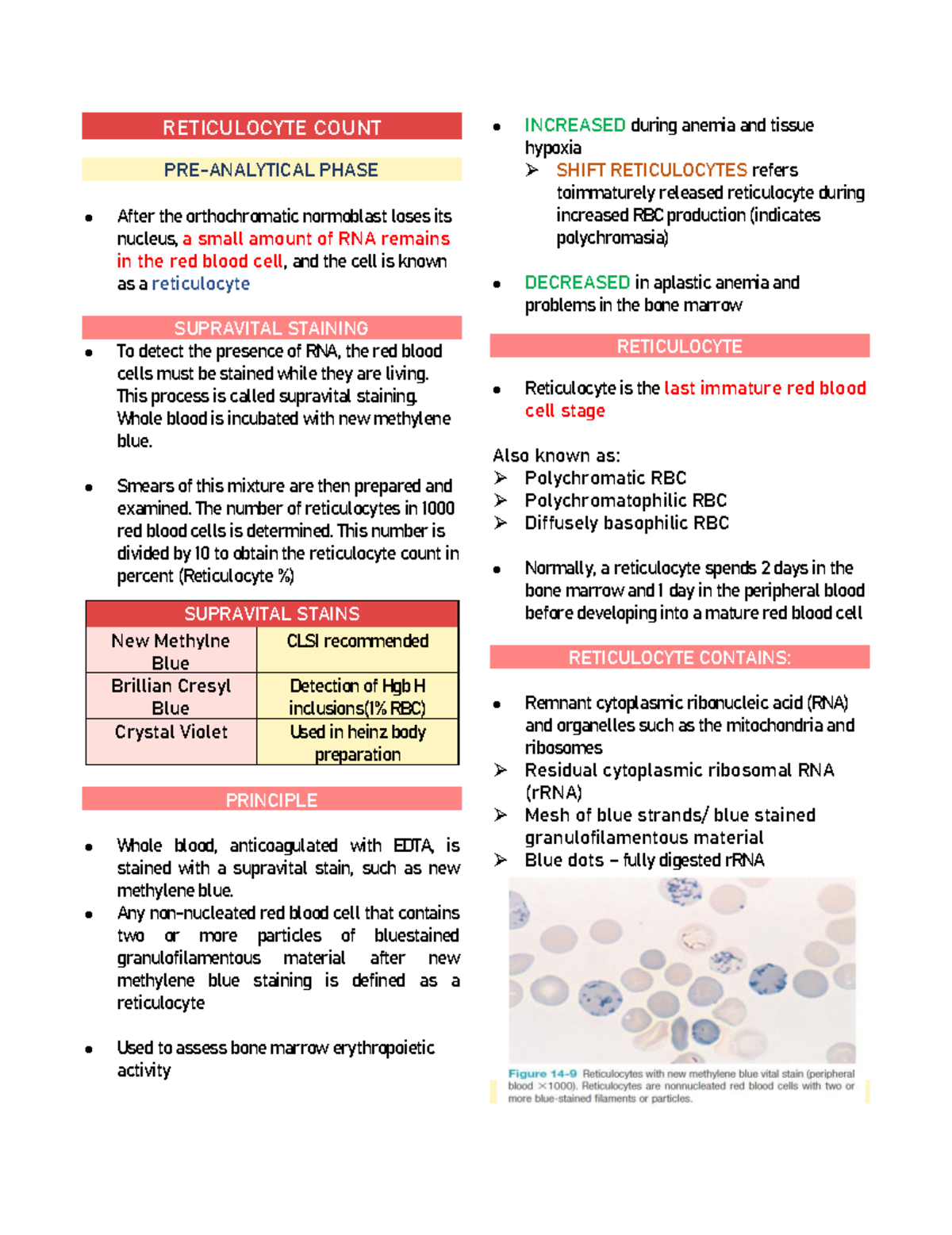 Reticulocyte Count Reviewer RETICULOCYTE COUNT PRE ANALYTICAL PHASE 