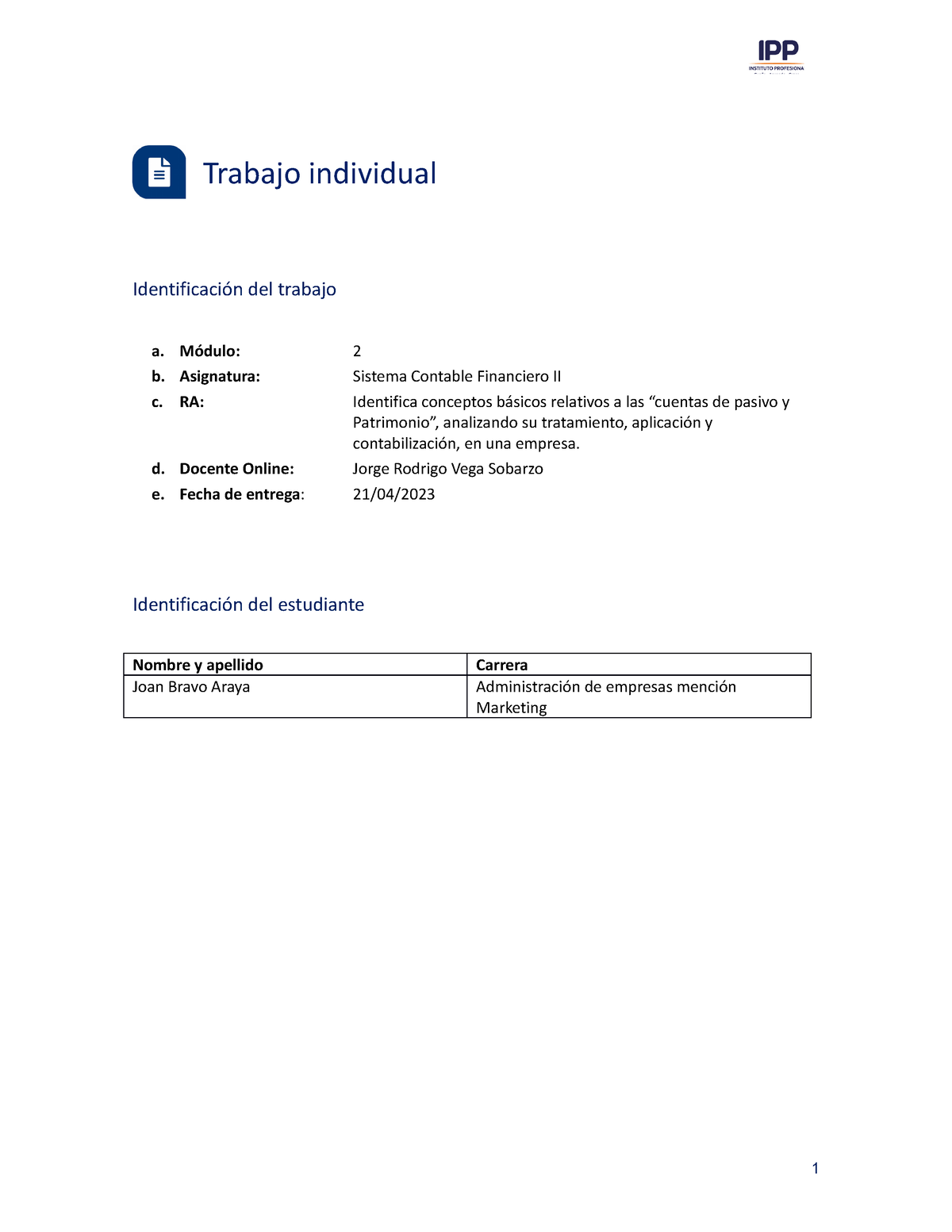 TI M2 Sistema Contable Financiero II - Trabajo Individual ...