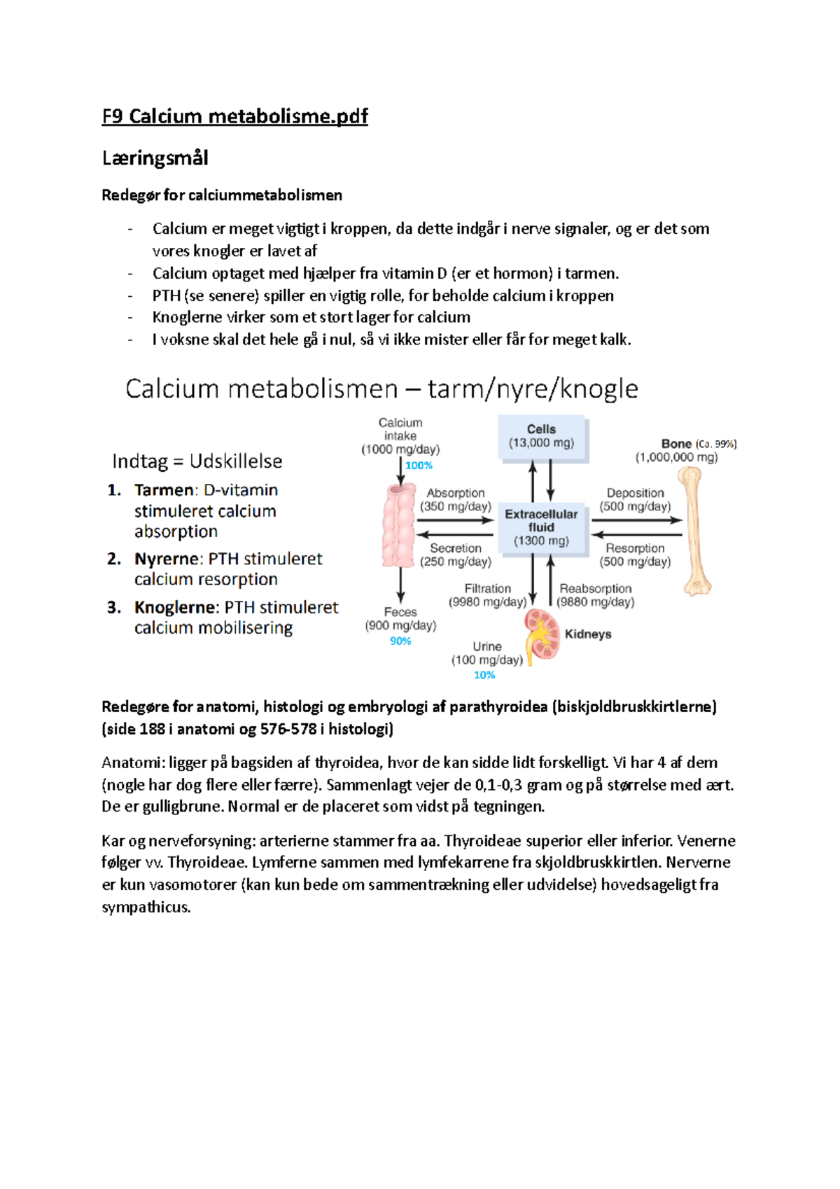 F9 Calcium Metabolisme, Læringsmål - F 9 Calcium Metabolisme Læringsmål ...