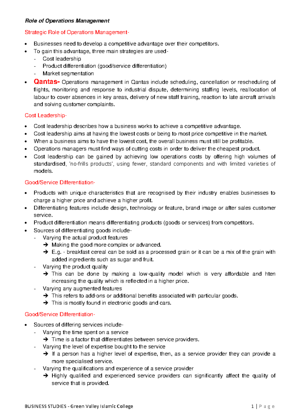 Topic 1 - Operations with Case Study - Role of Operations Management ...