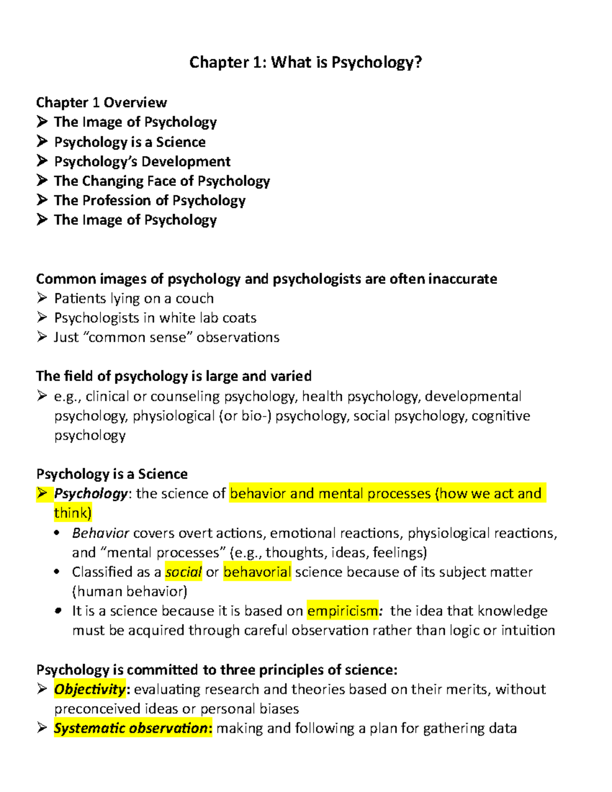 Chapter 1 Outline Notes Psy - Chapter 1: What Is Psychology? Chapter 1 ...