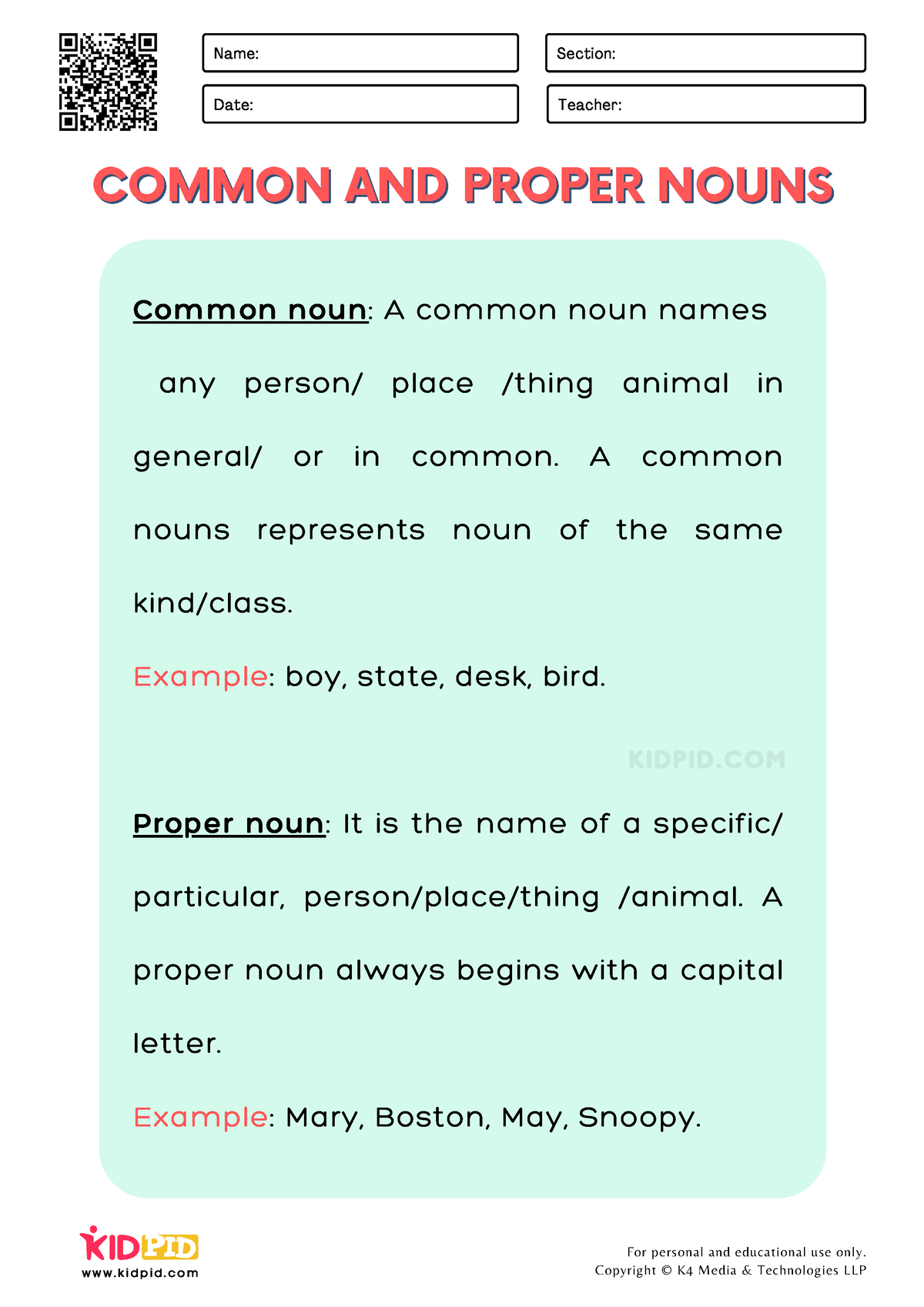 Common And Proper Nouns Exercises With Answers For Grade 3