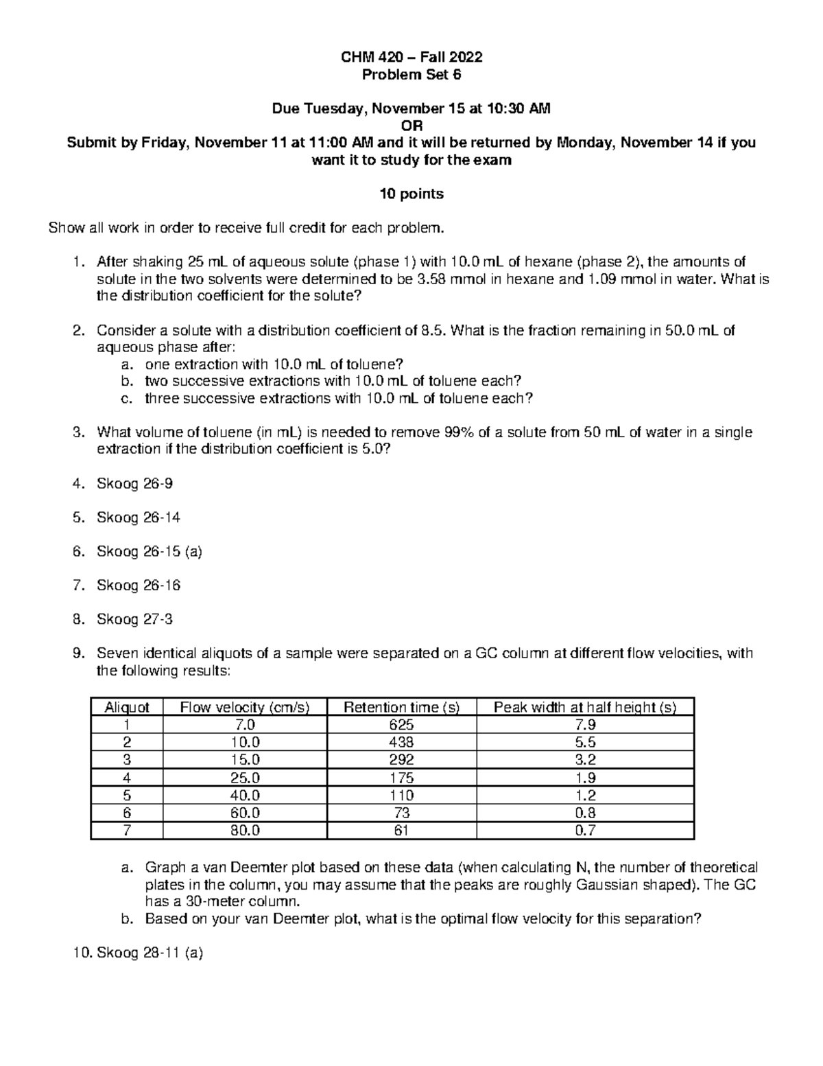 Problem Set 6 Hmwk assignment for practice from the Skoog Book CHM
