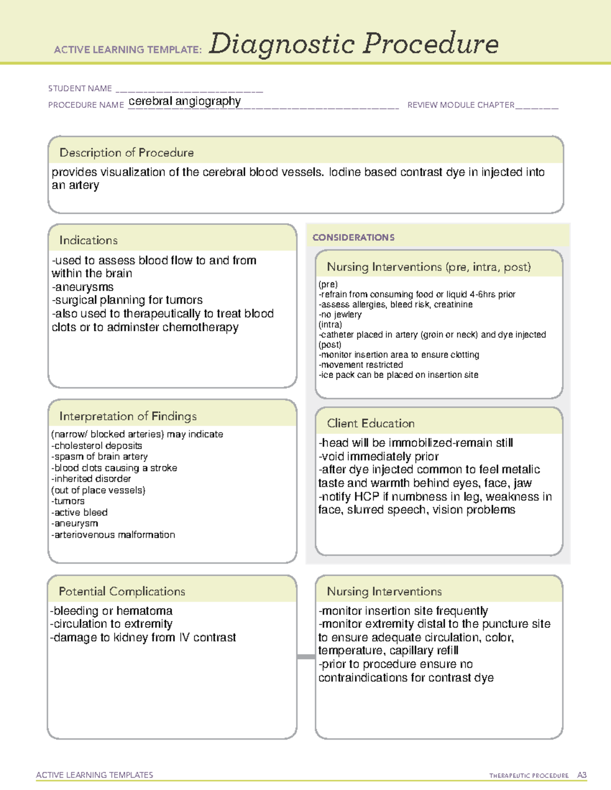 Diagnostic Procedure cerebral angiography - ACTIVE LEARNING TEMPLATES ...