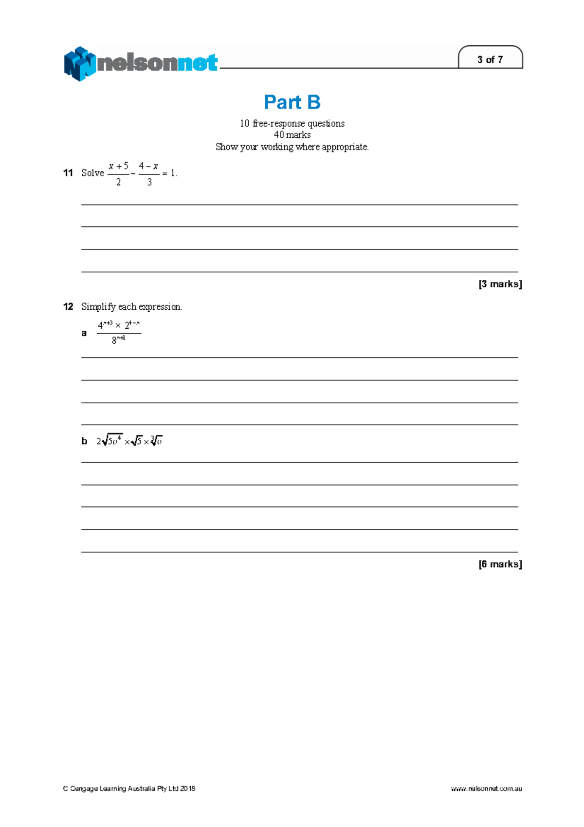 Y11 Nelson Net Review - dfghjkl;' - Part B 10 free-response questions ...