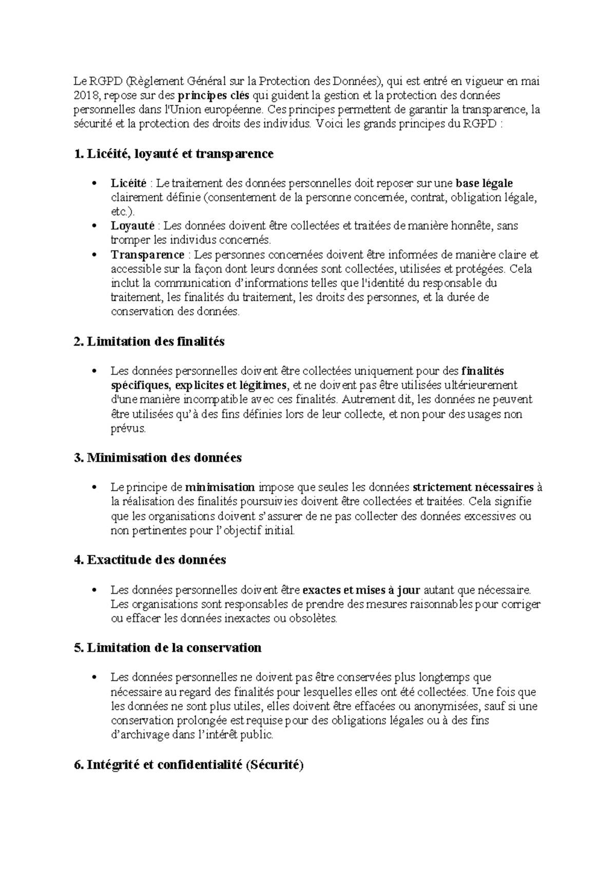 Grands principes du RGPD - Le RGPD (Règlement Général sur la Protection ...