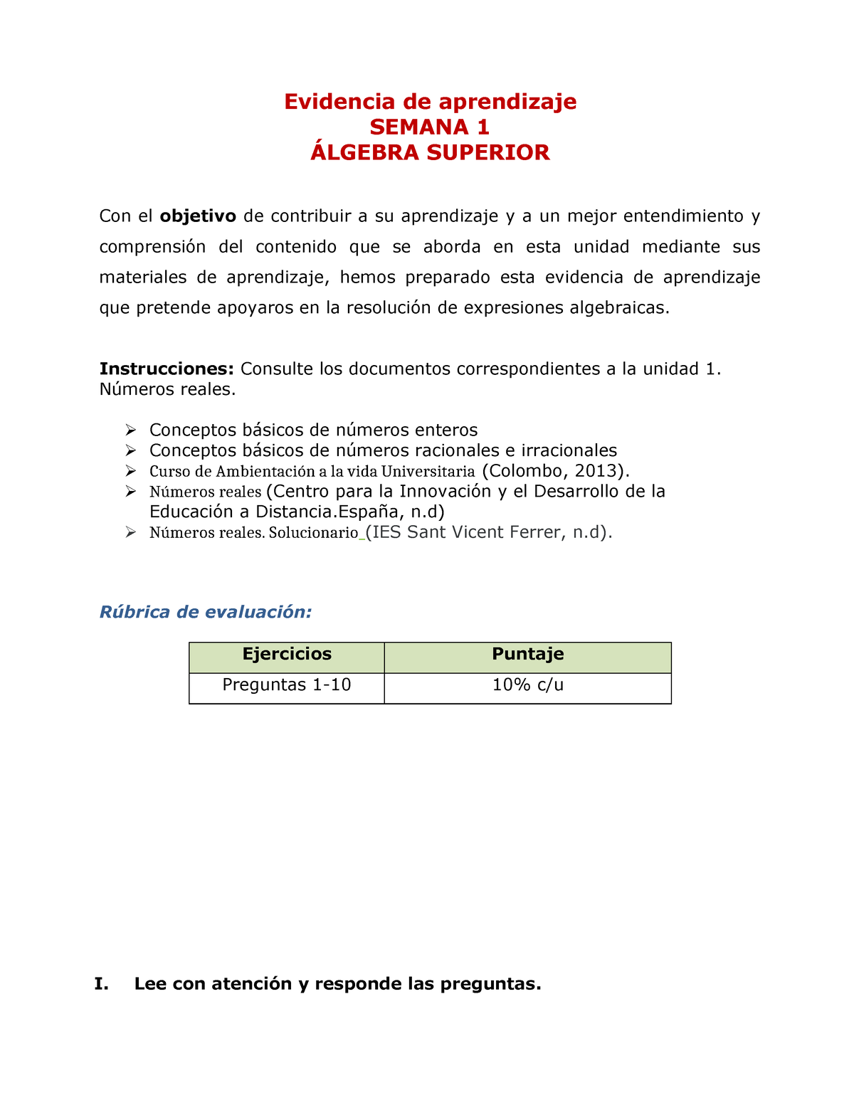 Álgebra Superior Semana 1 P - Copia - Evidencia De Aprendizaje SEMANA 1 ...