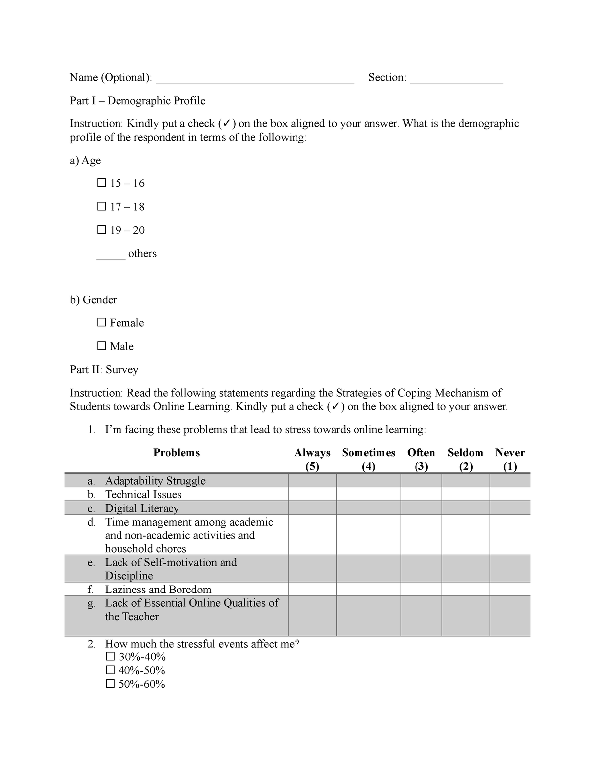 Survey G3 Research 12 - Name (Optional ...