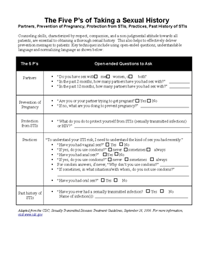 Five ps taking sexual history checklist The Five P s of Taking a