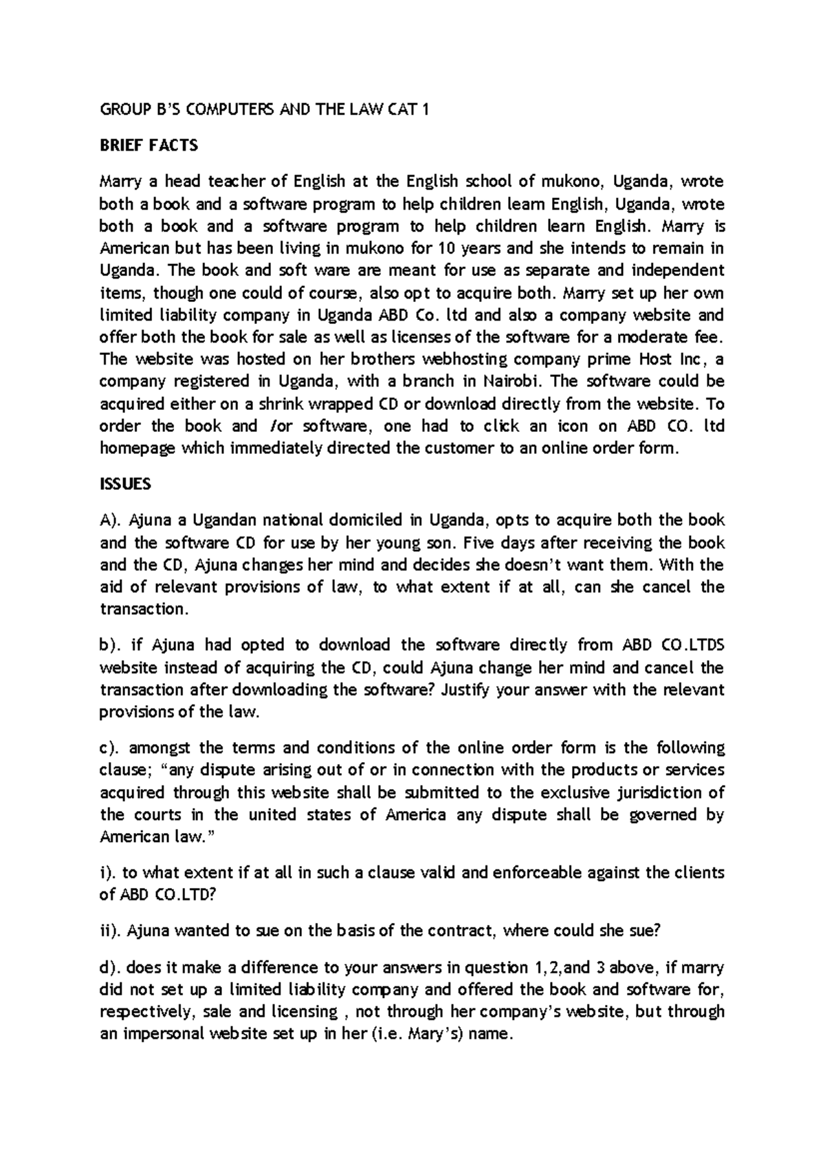 Computers and the law cat 1 (Autosaved) - GROUP B’S COMPUTERS AND THE ...