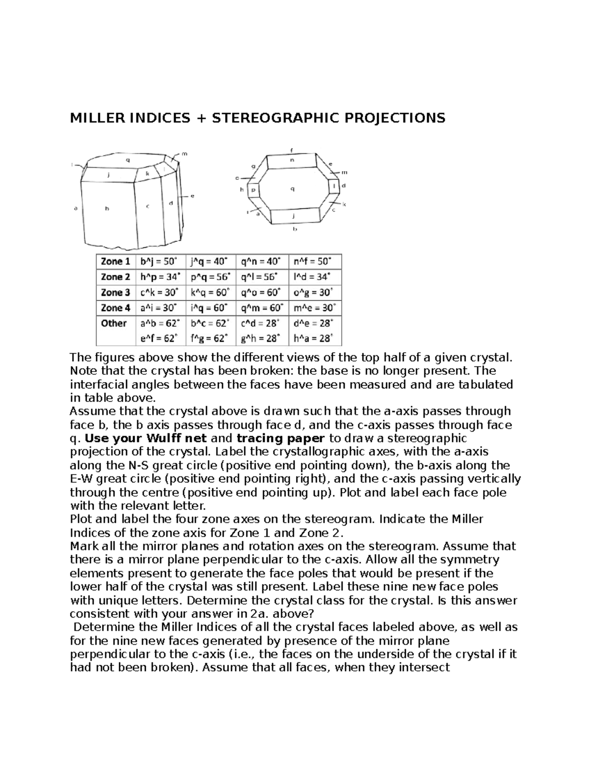 Miller Indices - Lab 3 - MILLER INDICES + STEREOGRAPHIC PROJECTIONS The ...