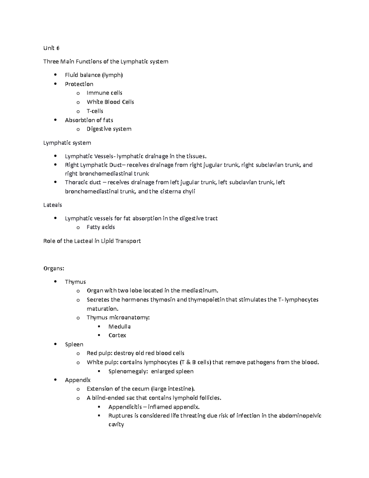 BIO-1350Unit6NOtes - Read - Unit 6 Three Main Functions of the ...