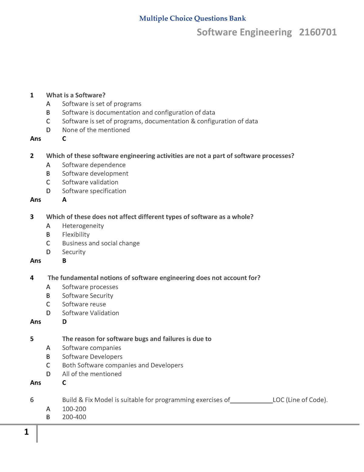 Mcq Of Software Engineering2160701 Software Engineering Studocu