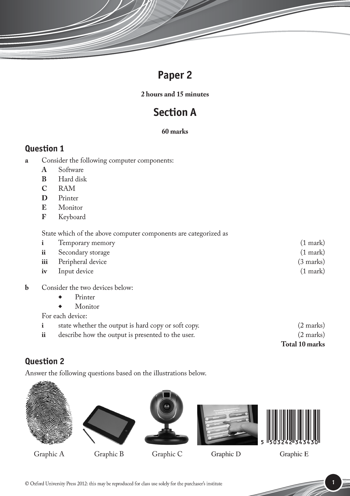 Paper 2 Questions - Paper 2 2 Hours And 15 Minutes Section A 60 Marks ...