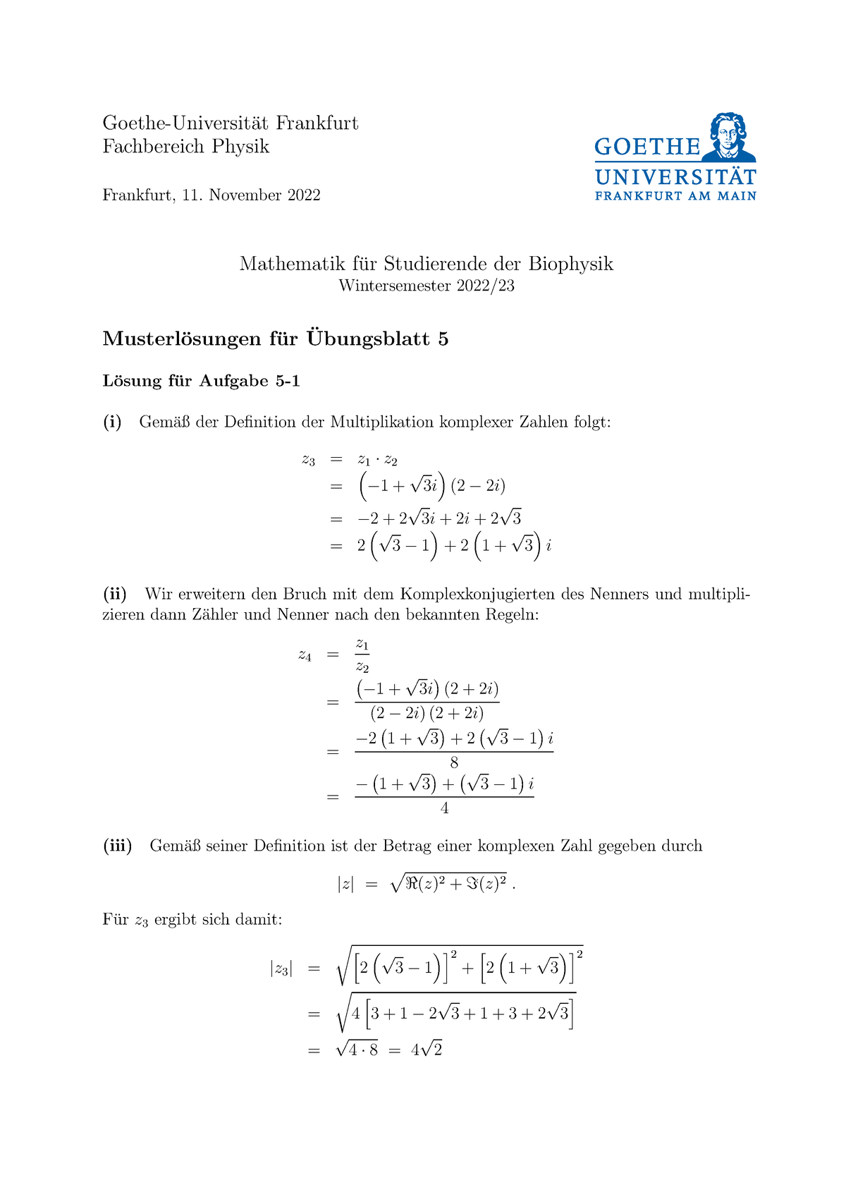 Musterlösungen 5 Lösung Goethe Universit ̈at Frankfurt Fachbereich Physik Frankfurt 11