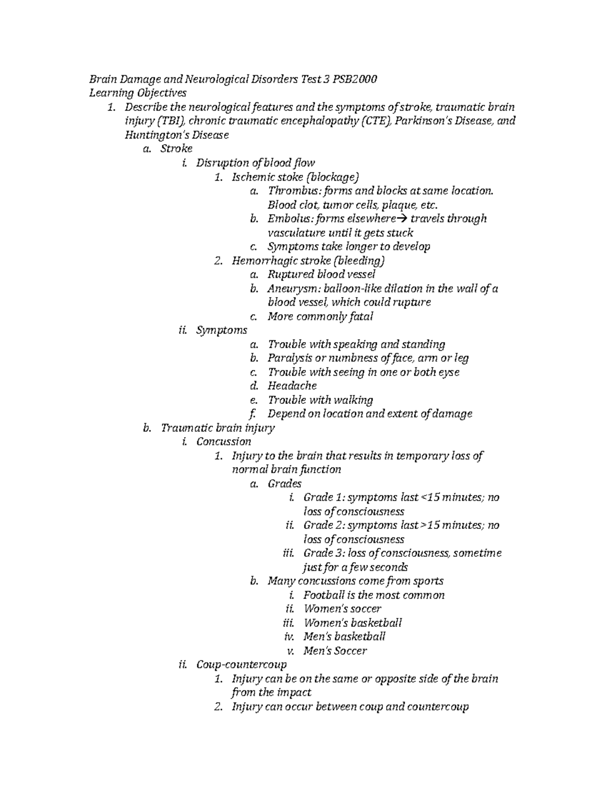 Brain Damage and Neurological Disorders PSB 2000 Test 3 - Describe the ...