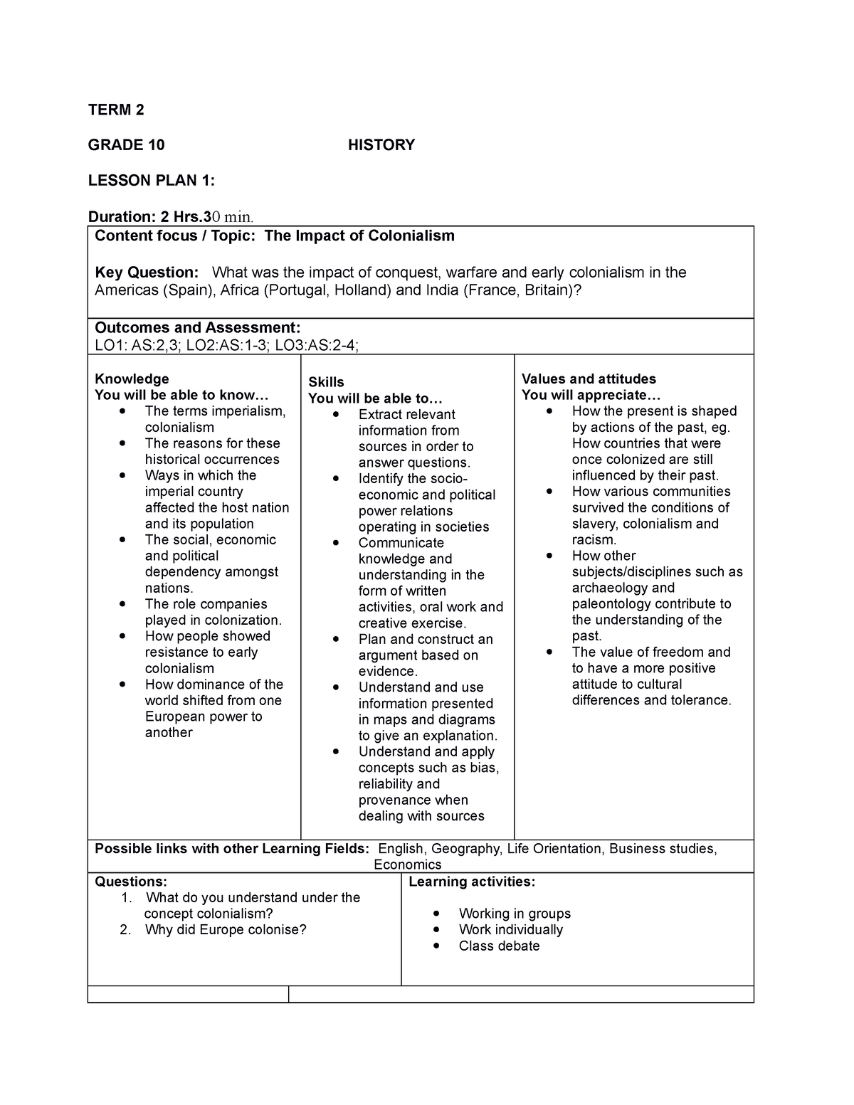 31.61- Lesson Plans TERM 2 Grade 10 - MNE3706 - Unisa - Studocu