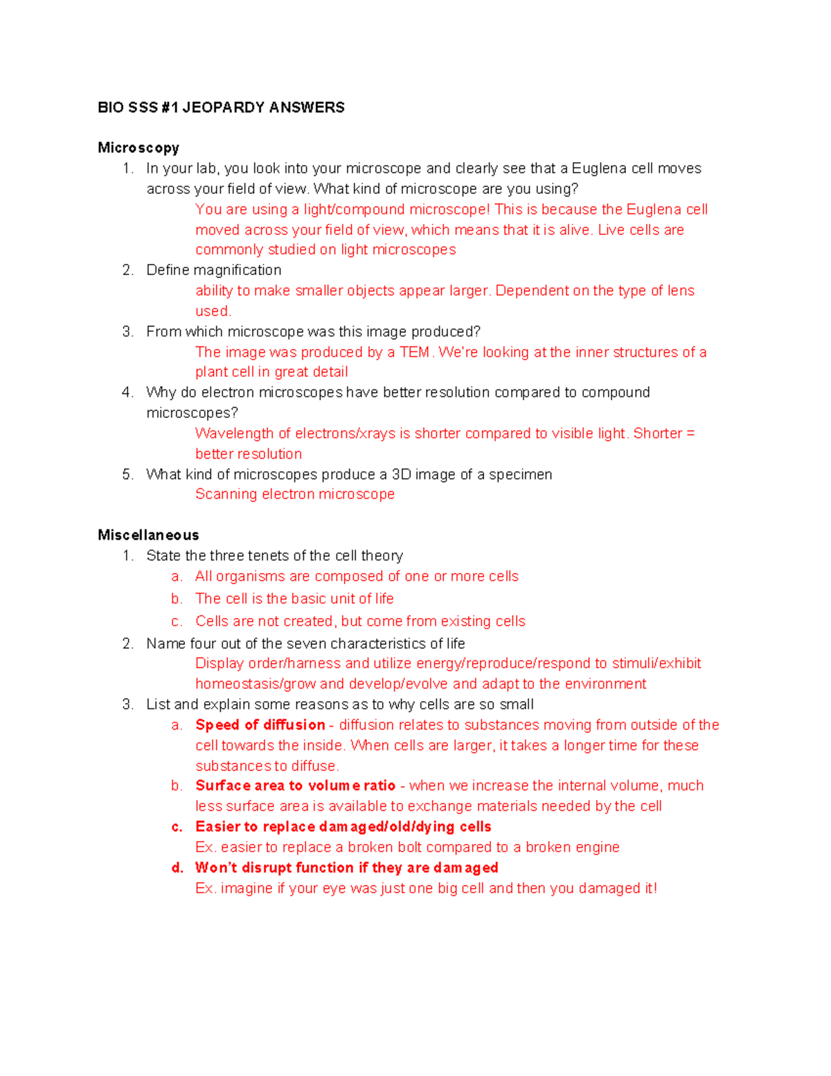 Jeopardy Answers1 BIO SSS 1 JEOPARDY ANSWERS Microscopy 1. In your