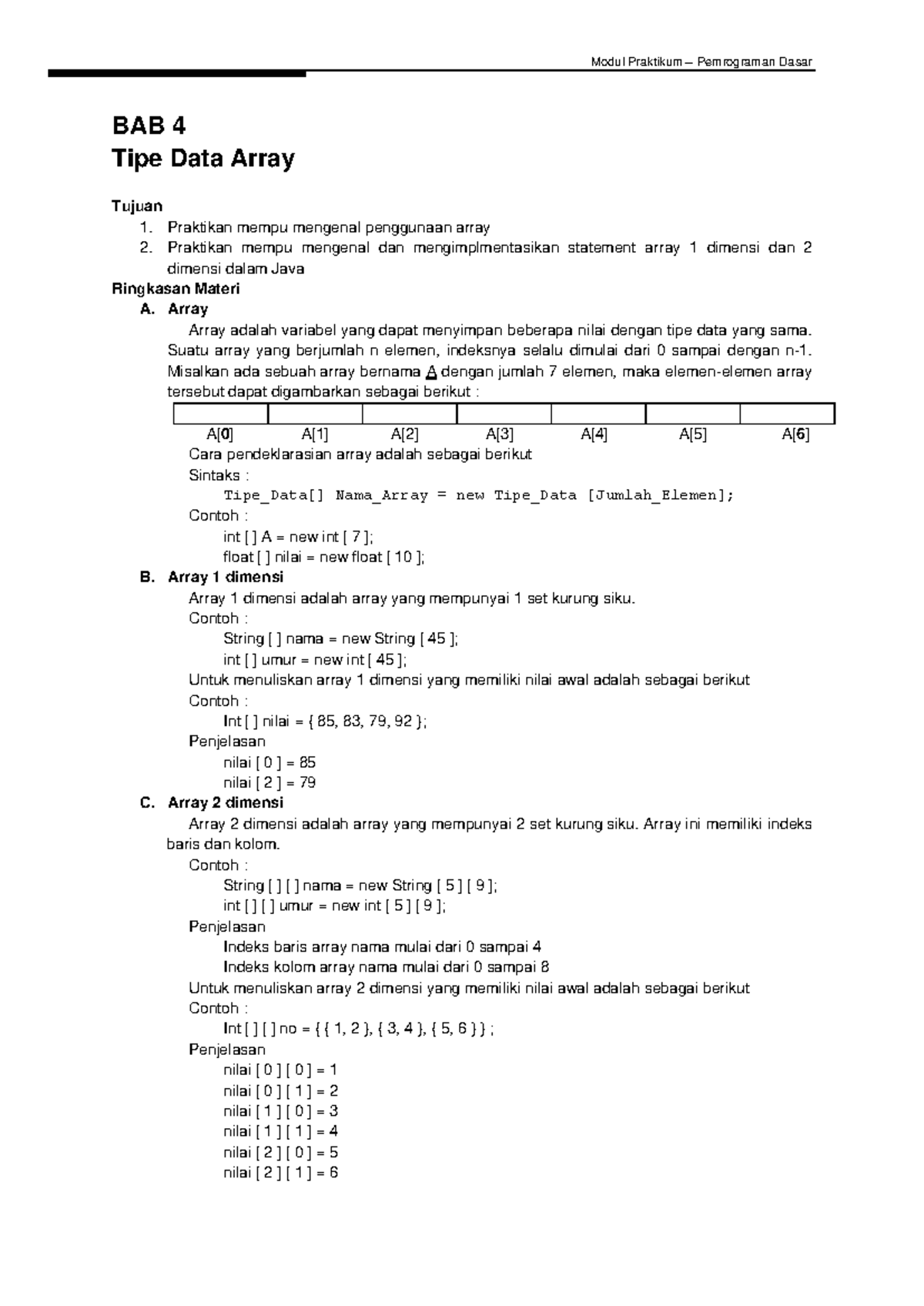 Modul 3 bab 4 tipe data array bab 4 tipe data array tujuan 1