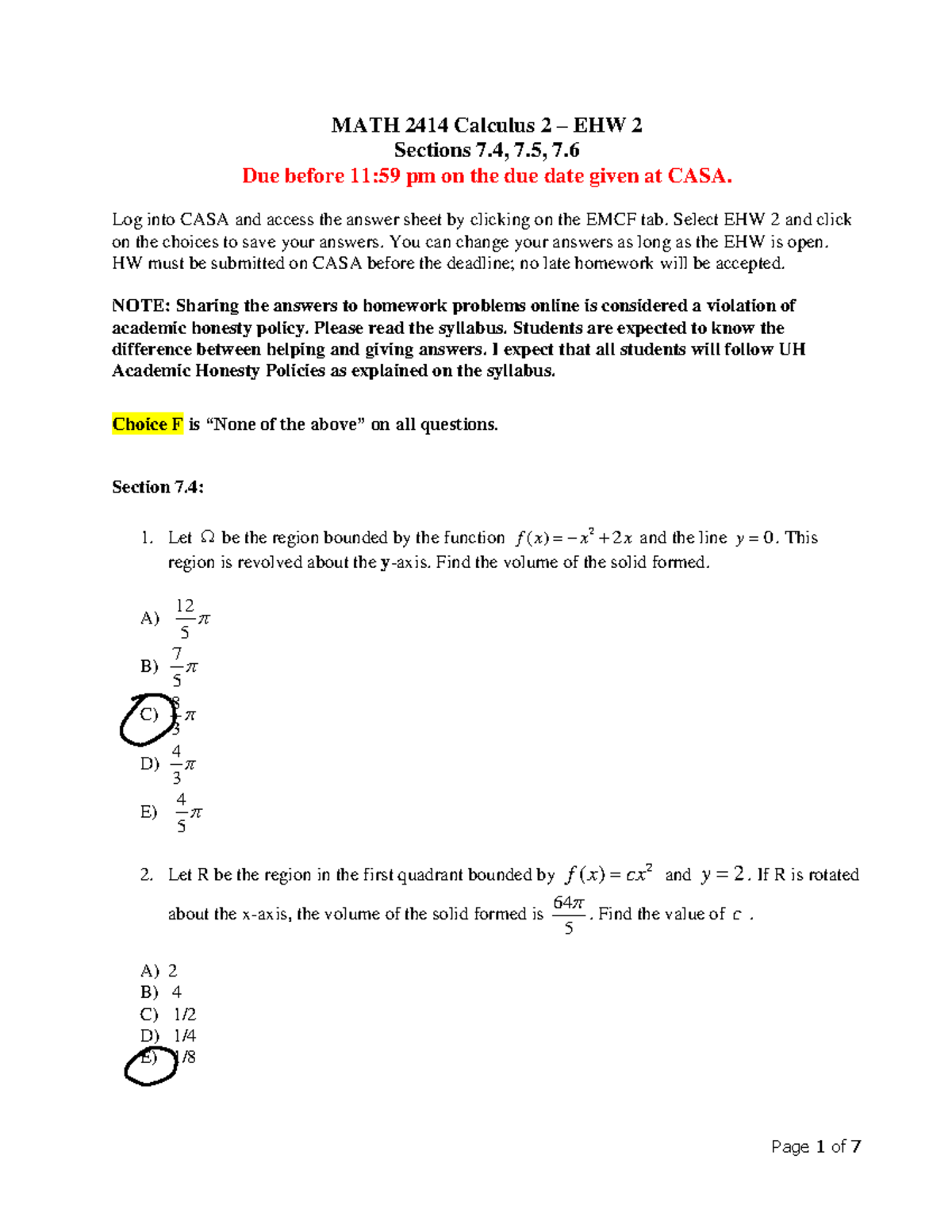 2414 ehw3 updated - Electronic Homework - MATH 2414 Calculus 2 – EHW 2 ...