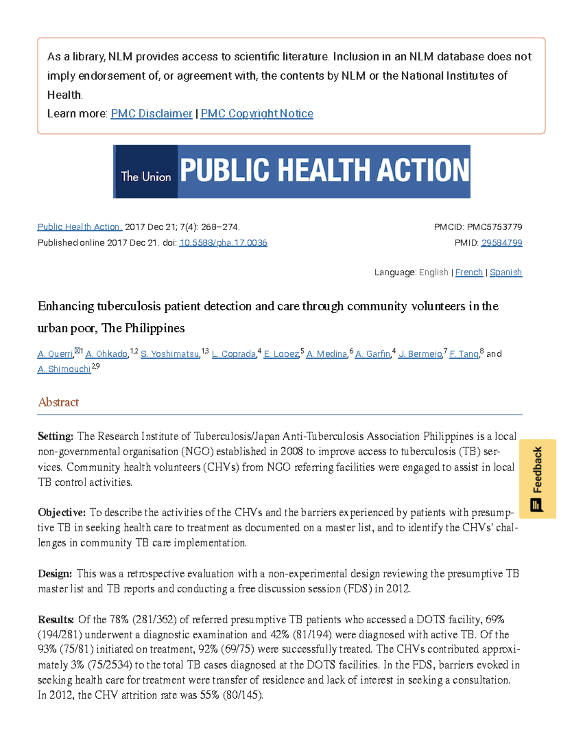 Enhancing tuberculosis patient detection and care through community ...