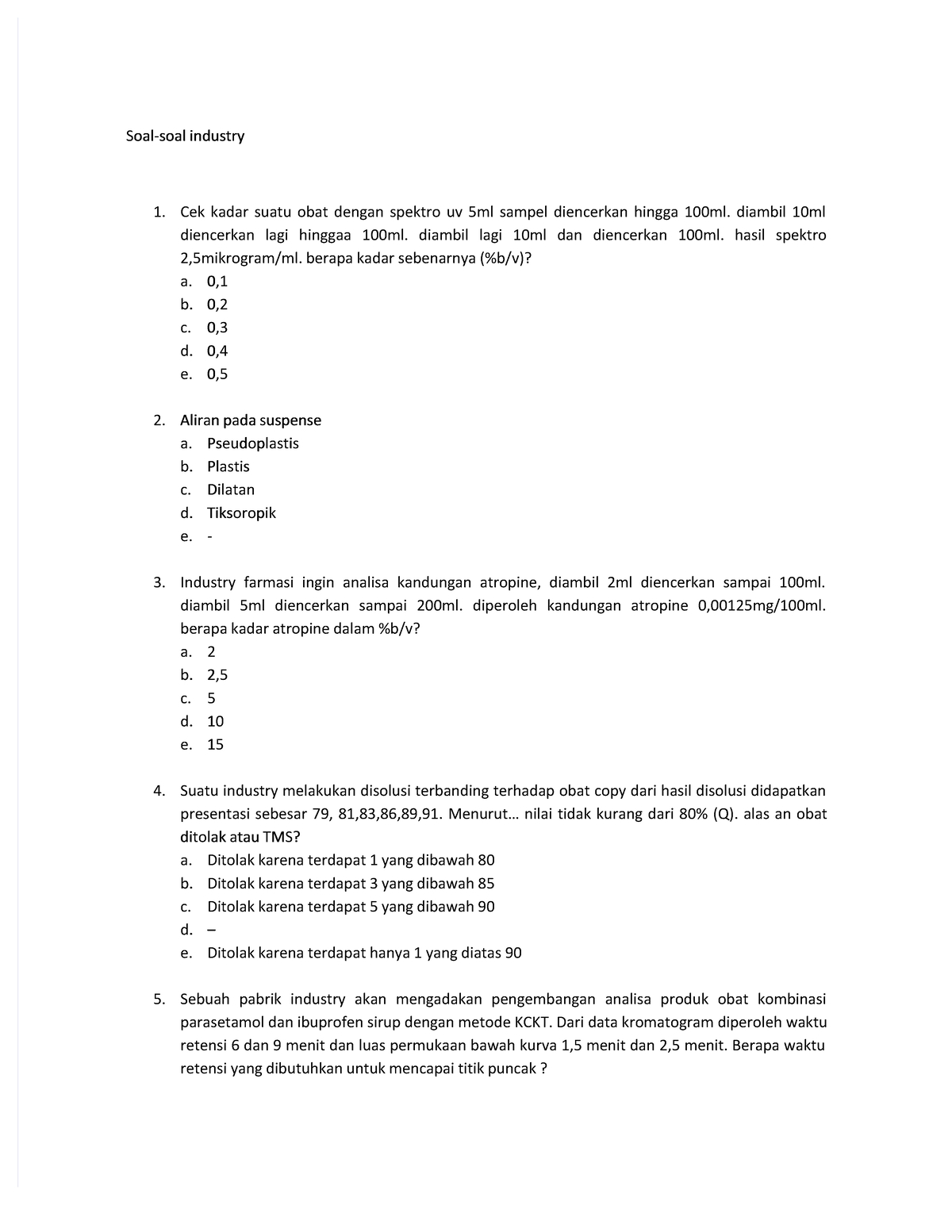 SOAL UJI KOMPETENSI APOTEKER INDONESIA - Soal-soal IndustrySoal-soal ...