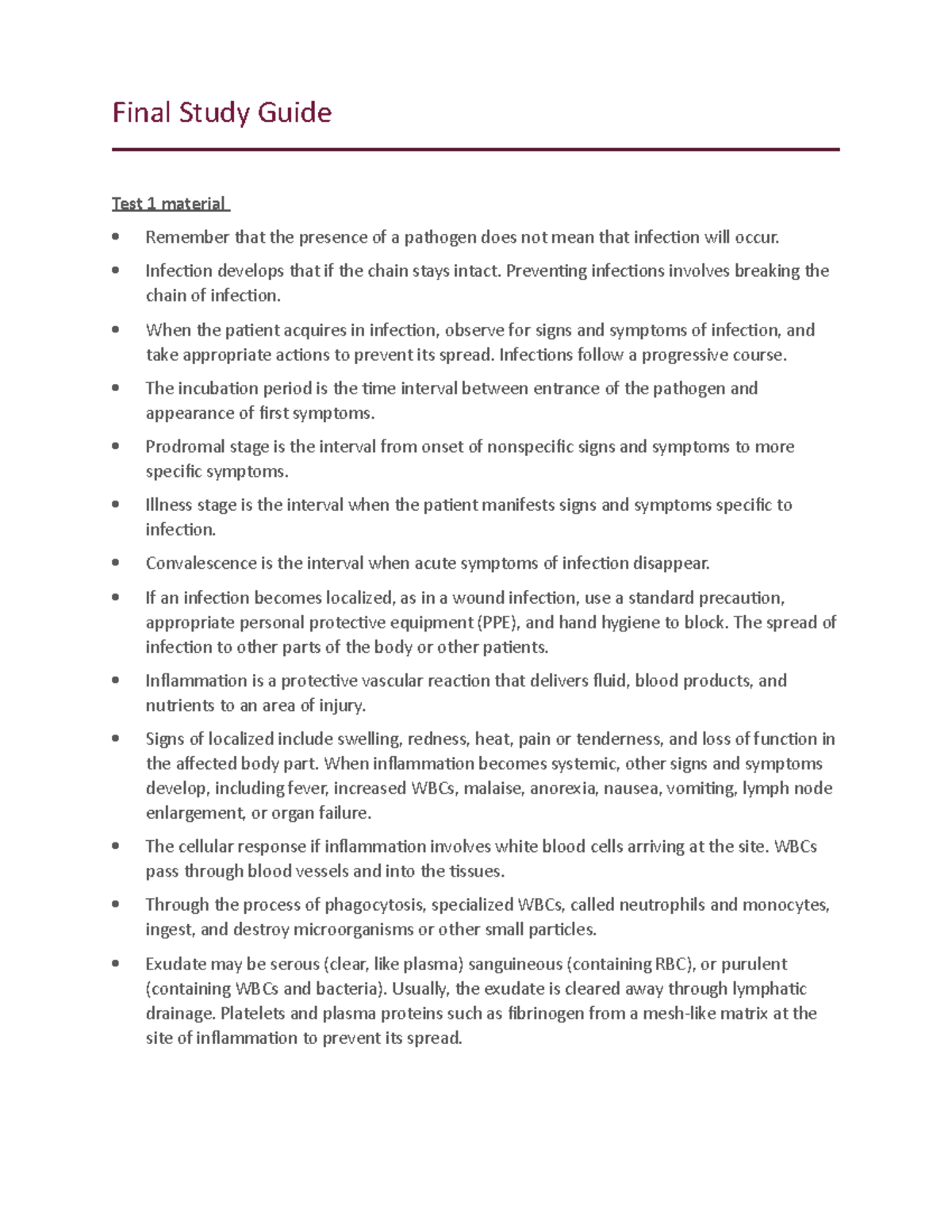 Final Study Guide - Final Study Guide Test 1 material Remember that the ...