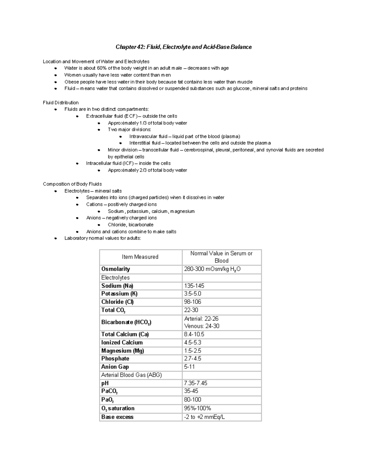 Chapter 42 Fluid, Electrolyte And Acid-Base Balance - Chloride (Cl) 98 ...