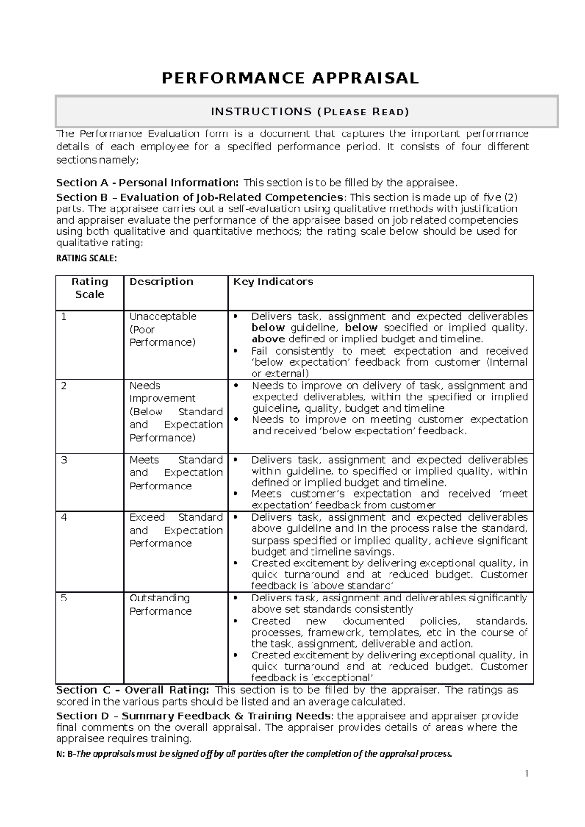 3 Performance Appraisal FORM - PERFORMANCE APPRAISAL INSTRUCTIONS ...