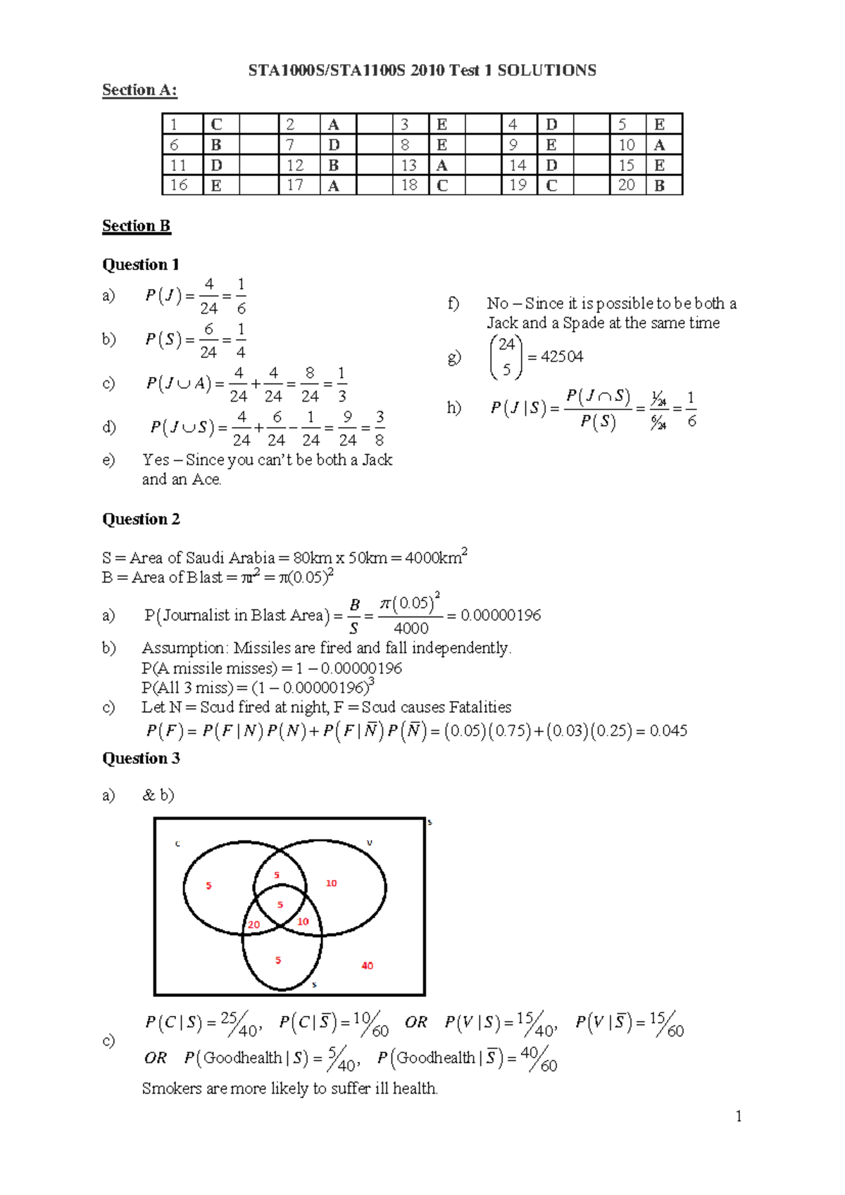 STA1000S Test 1 2010 Solutions - 1 STA1000S/STA1100S 2010 Test 1 ...