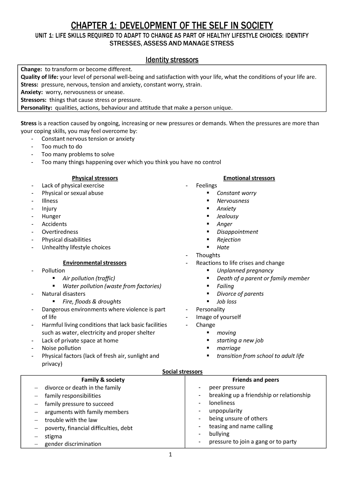 Grade 12 Life Orientation Notes FET Mandatory FET StuDocu