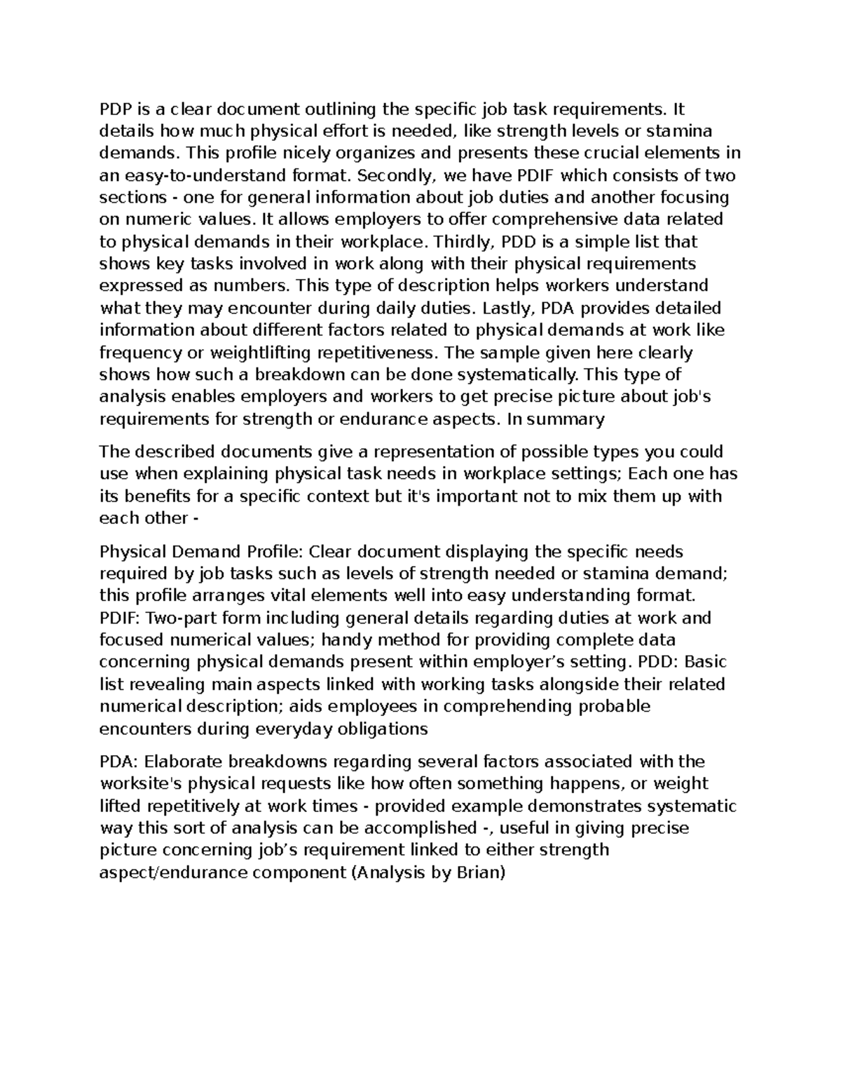 Ergonomics group assignment - PDP is a clear document outlining the ...