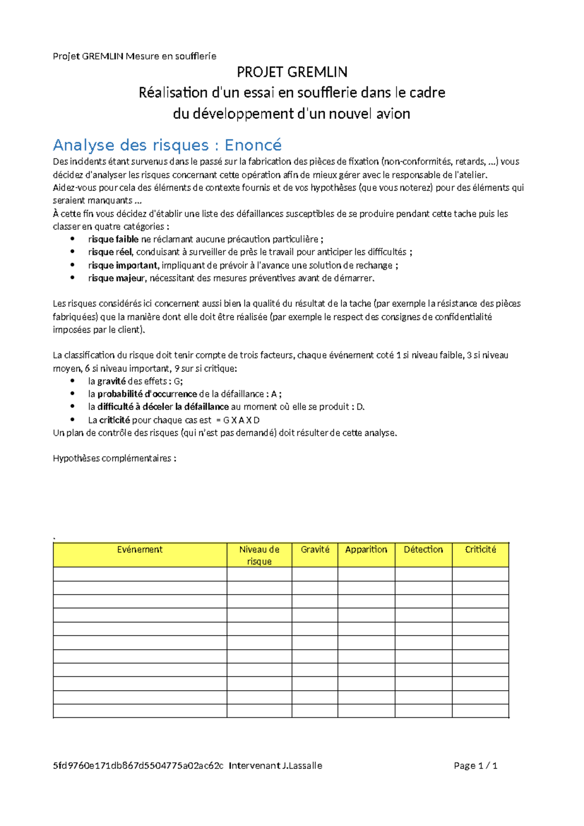 Projet Gremlin Q4 Enonce - Projet GREMLIN Mesure en soufflerie PROJET ...