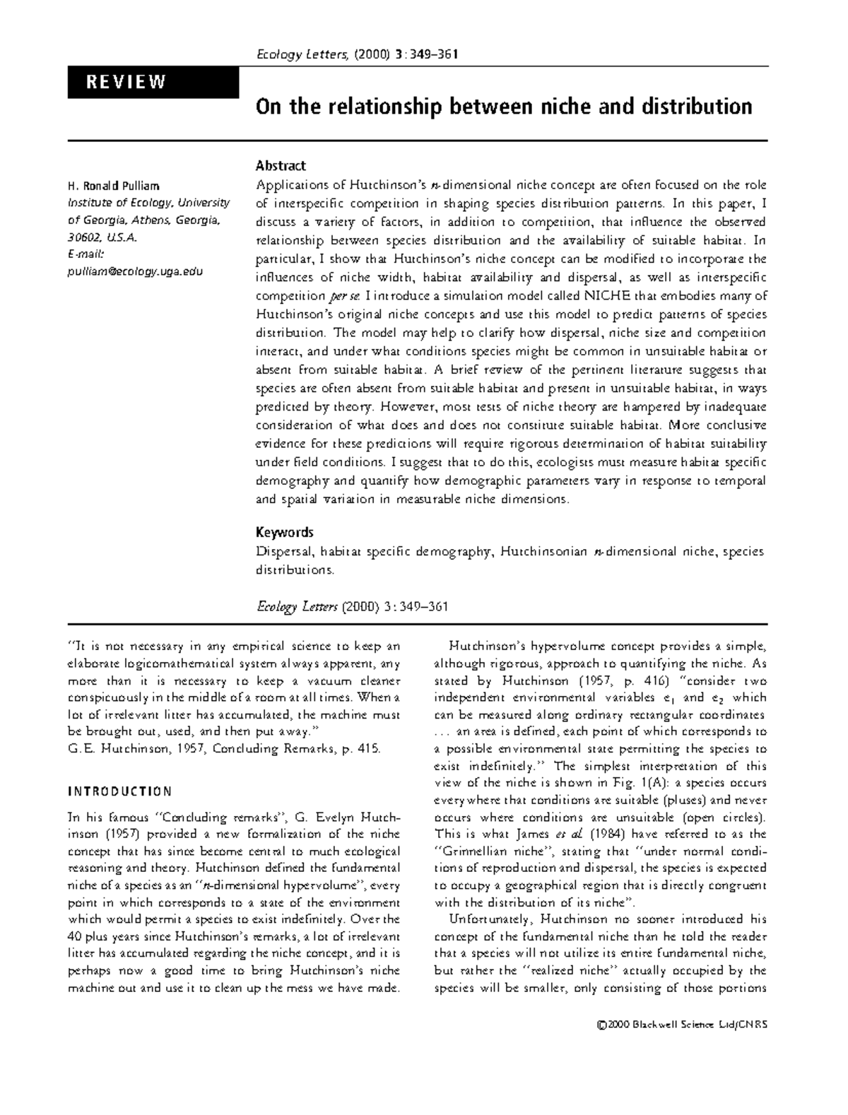 Prac 2 graph - readings - On the relationship between niche and ...