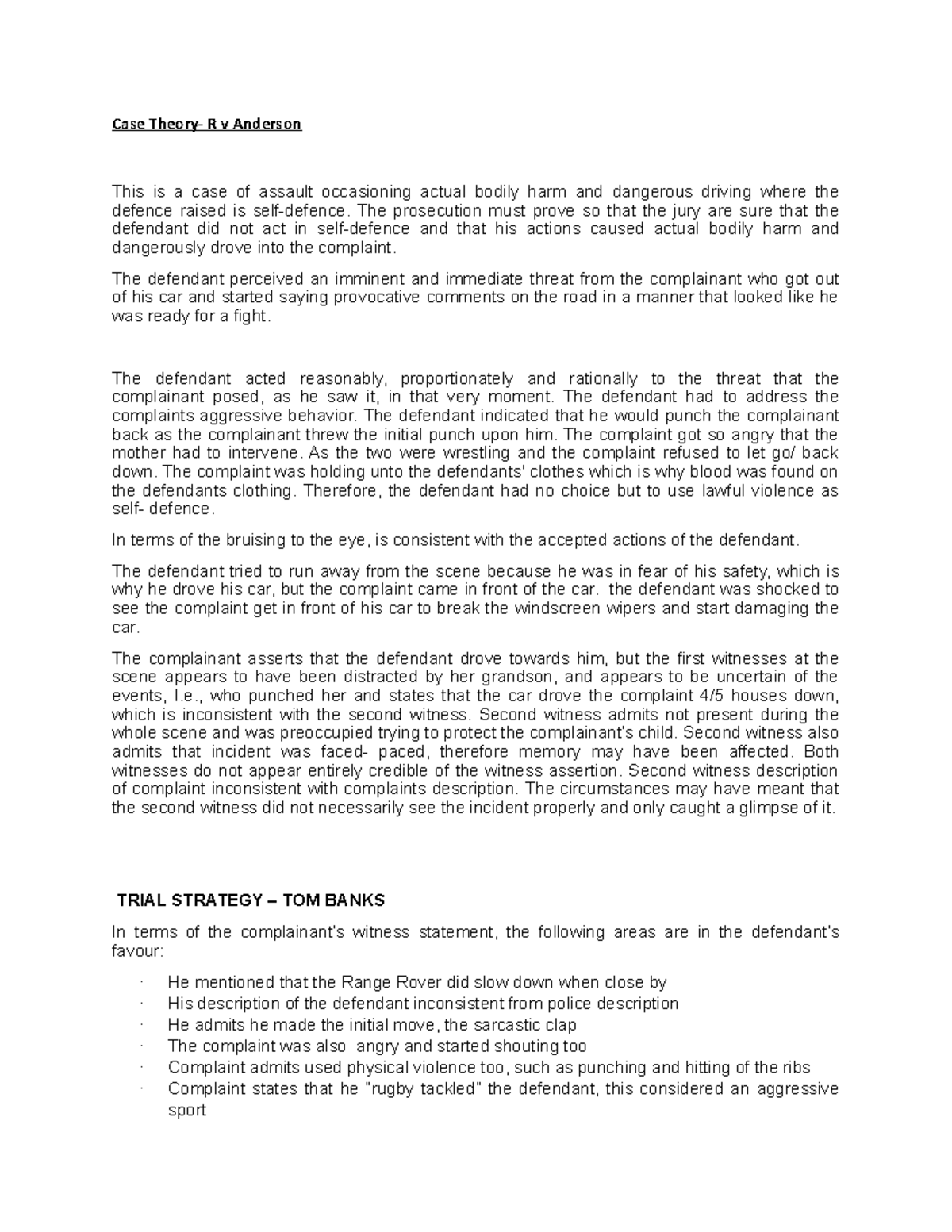 Case theory anderson] Lecture notes 19 Case Theory R v Anderson