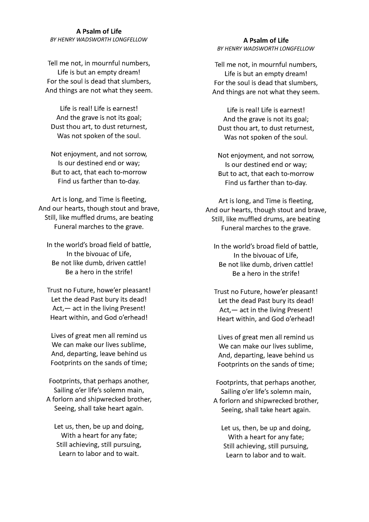 A Psalm of Life - A poem about life - A Psalm of Life BY HENRY ...