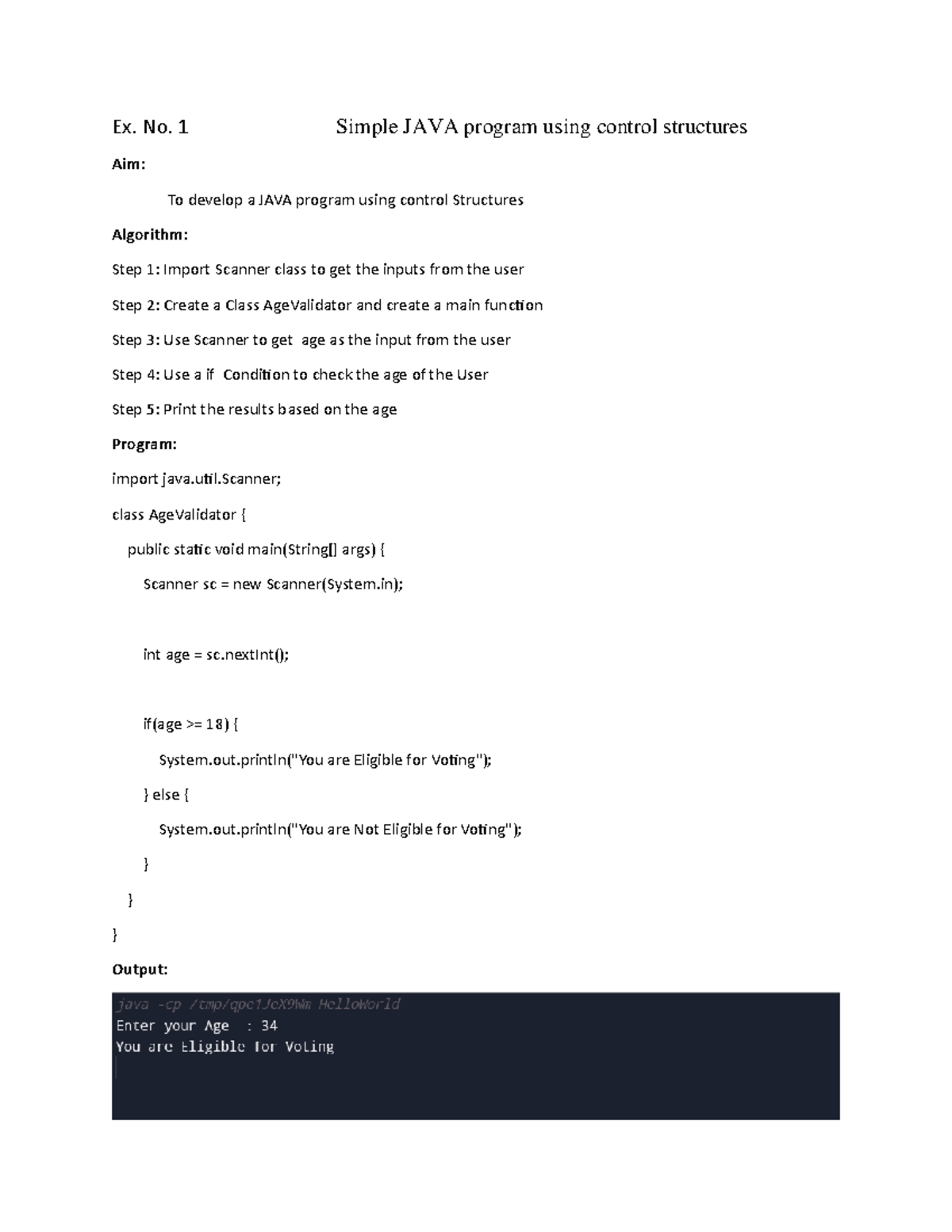 APP ex1 - ex5 - Ex. No. 1 Simple JAVA program using control structures ...