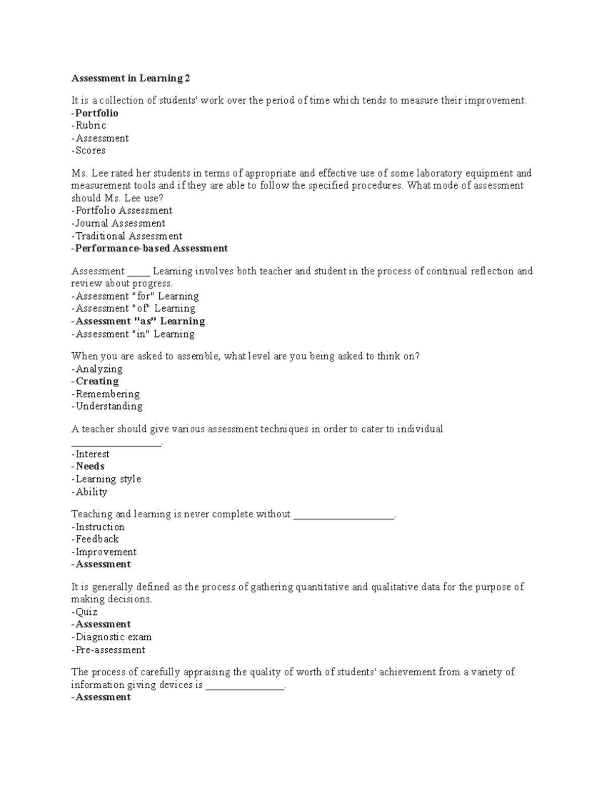 ASSESSMENT IN LEARNING - Assessment in Learning 2 It is a collection of ...