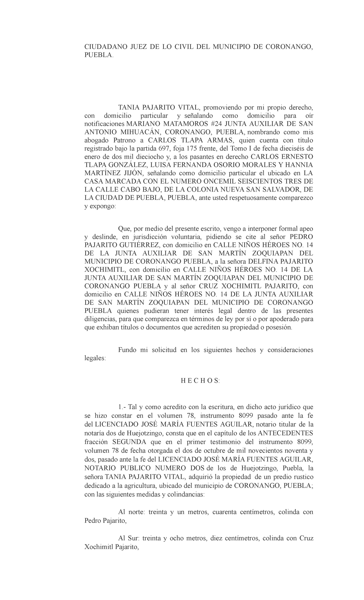 Apeo Y Deslinde - CIUDADANO JUEZ DE LO CIVIL DEL MUNICIPIO DE CORONANGO ...