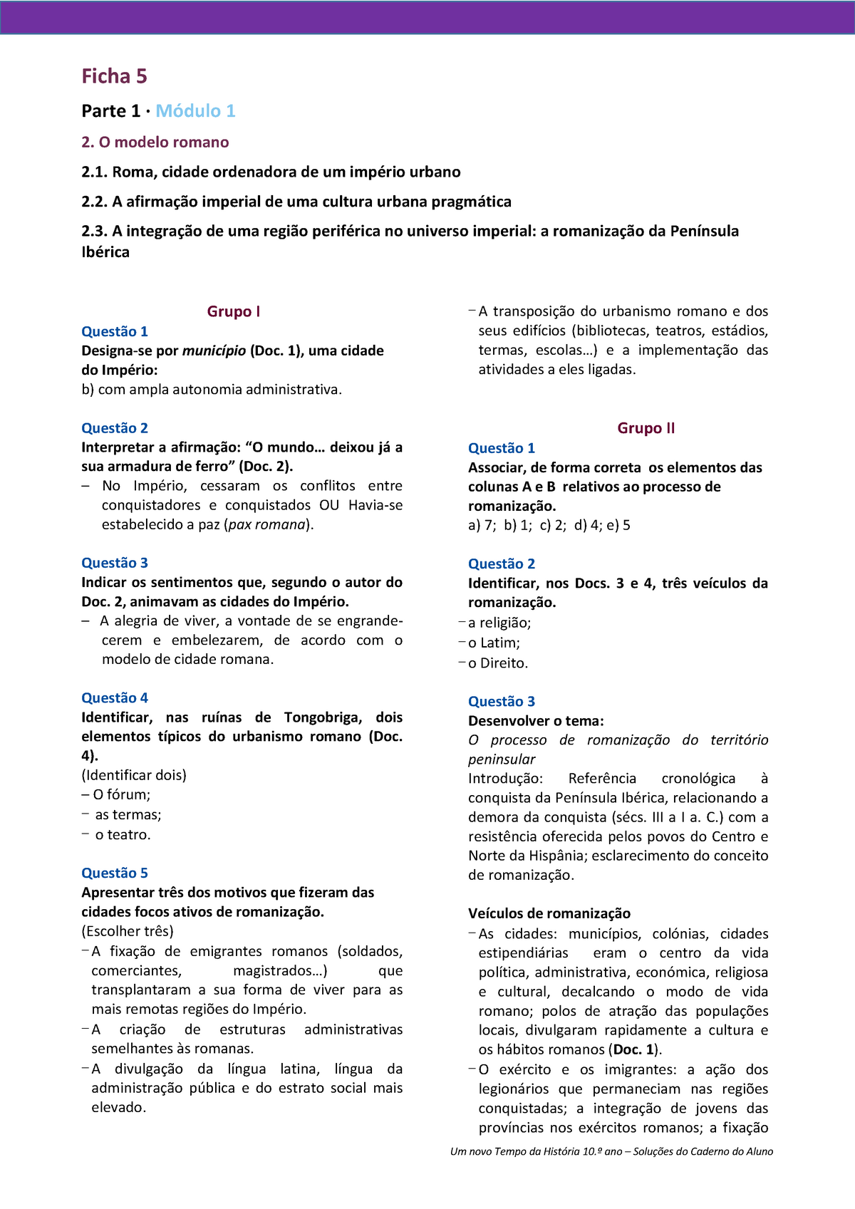 CORREÇÃO-Ficha 5_ Caderno Do Aluno_História A_ 10ºANO - Um Novo Tempo ...