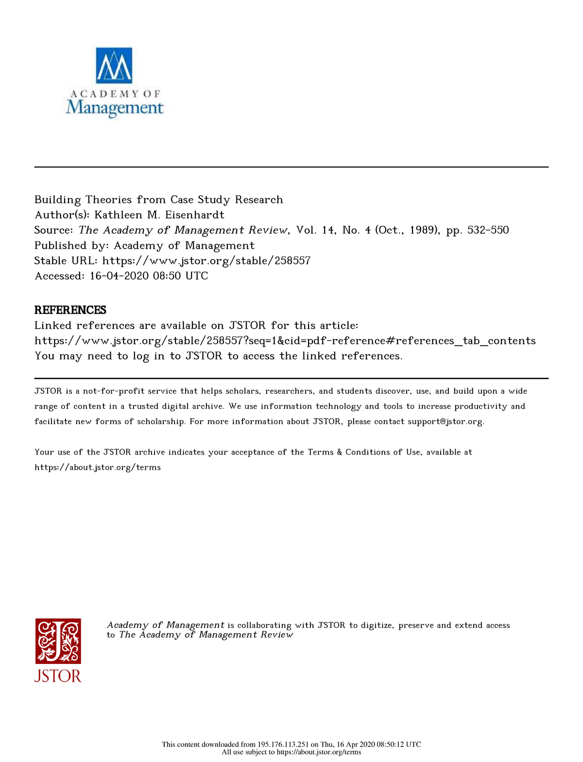 eisenhardt k m (1989) building theories from case study research