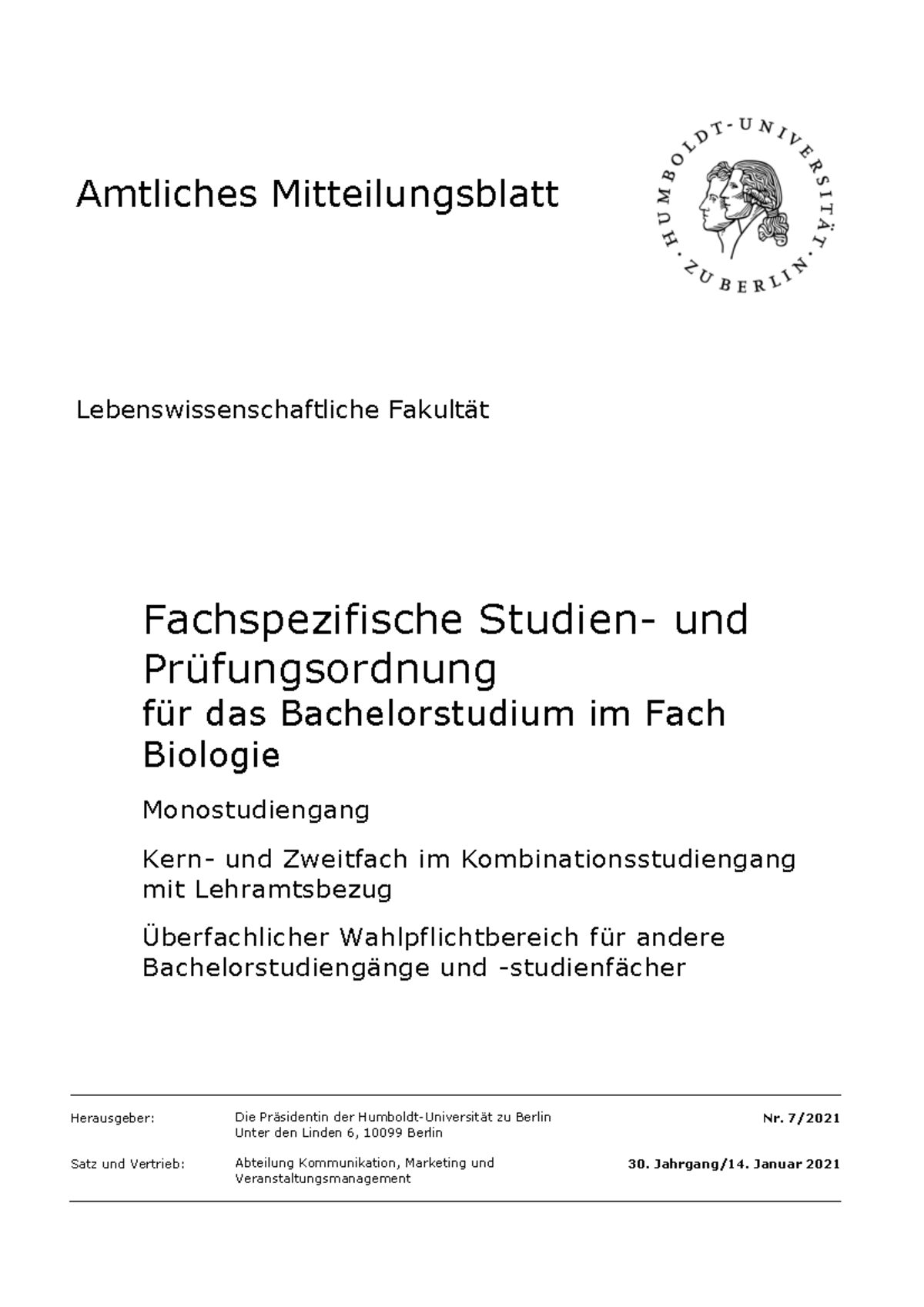 SPO2021 - Lebenswissenschaftliche Fakultät Fachspezifische Studien- Und ...