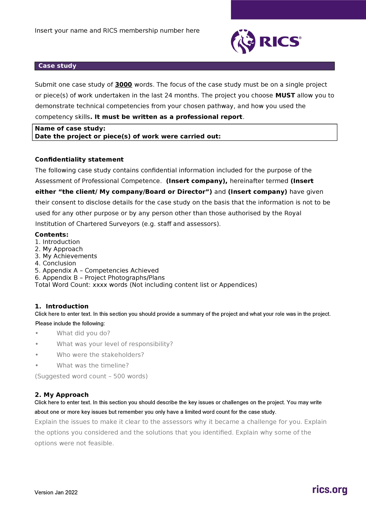 rics case study template 2020