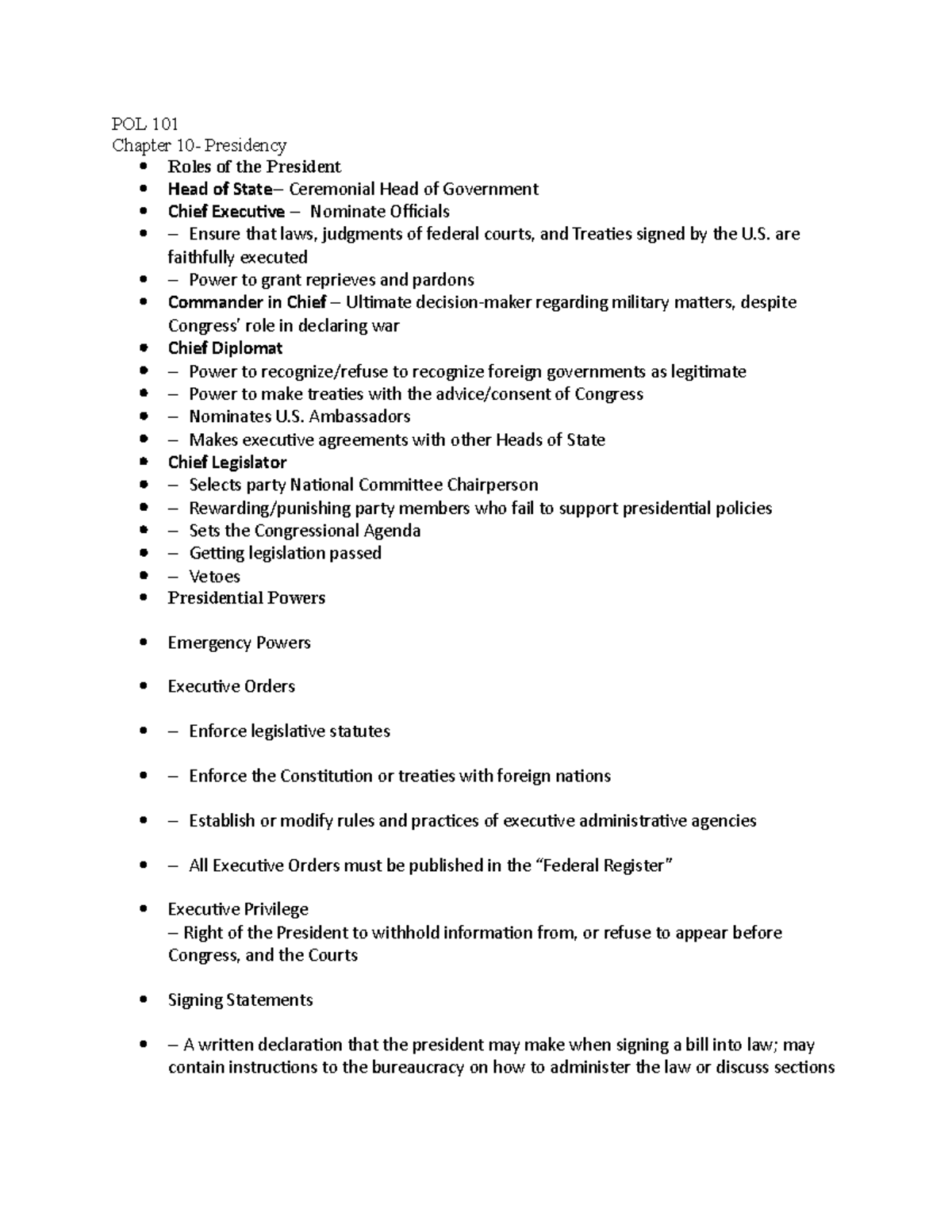 pol-101-chapter-10-lecture-notes-2-pol-101-chapter-10-presidency