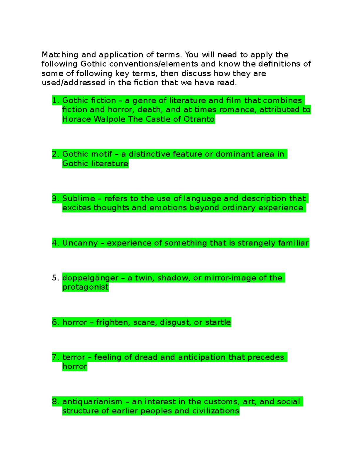 ENGL 2130 Final EXAM Studyguide - Matching and application of terms ...